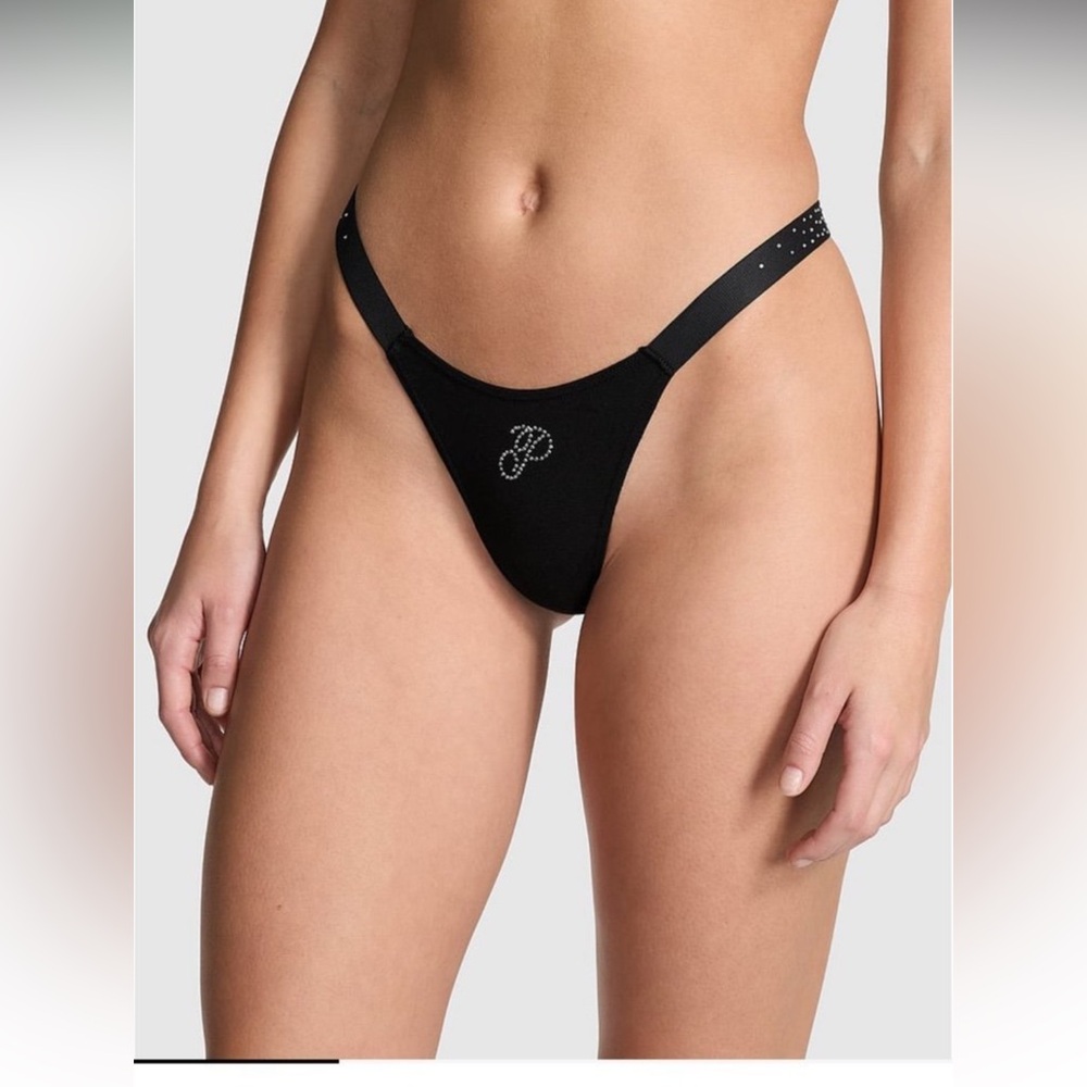 PINK Victoria’s Secret Logo Cotton Shine Micro Thong Panty